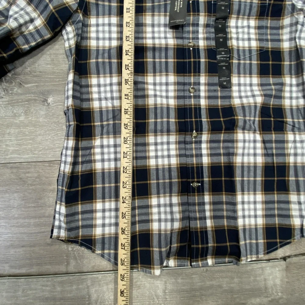 Banana Republic Shirt Mens Medium Blue Plaid Slim‎ Fit Untucked Long Sleeve